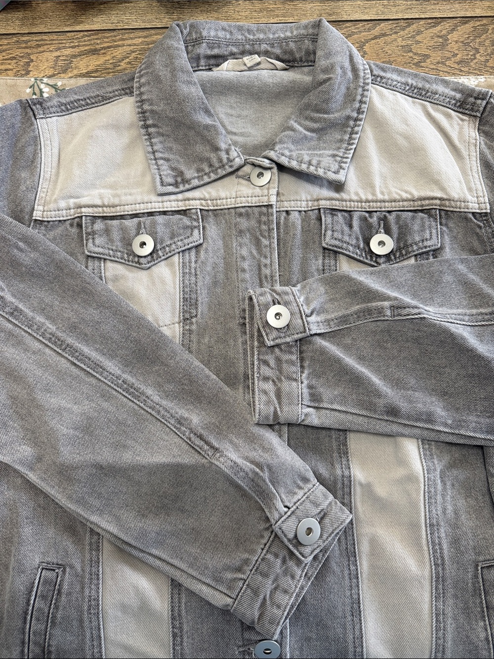 Two-Tone Grey‎ Long Denim Jacket Indigo Thread XL Grunge